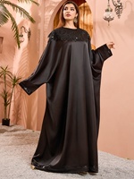 Vêtements islamiques traditionnels d'Arabie Saoudite, abaya noire à manches chauve-souris, robe musulmane pour femmes, kaftan brodé avec des paillettes, caftans