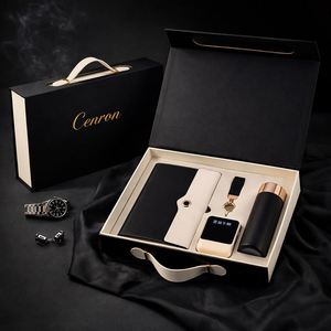 Luxury Promotional Paper Notebook UV Printing Vacuum Bottle Keychain Power Bank Gift <b>Box</b> Set Personalized Graduation Father's CL - Product Image 5