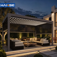 Pergola motorisée en aluminium imperméable, anti-UV, résistante à la rouille, avec lames orientables pour repas en extérieur, mobilier assorti