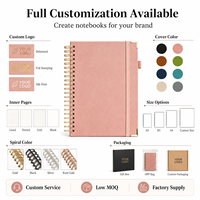 Carnet à spirale en cuir PU avec reliure métallique dorée, protège-coins métalliques, attache-stylo, bloc-notes, notes adhésives, pochette, lot en vrac
