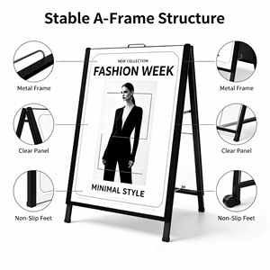 Zware aluminium A-frame reclamedisplayrek met snel-openende klikframe dubbelzijdige posterhouder voor winkels - Product Image 2