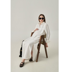 Vestidos de Verano de Algodón y Poliéster, Maxi, Holgados, Casuales, Minimalistas, de Manga Regular, Cuello Camisero, con Botones, a Rayas, Transpirables - Product Image 1