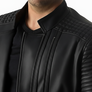 Chaqueta de Cuero Genuino para Hombre, Estilo Motero y Biker, Cuello Alto, Ajustada, Informal, para Otoño e Invierno, Personalizable - Product Image 1