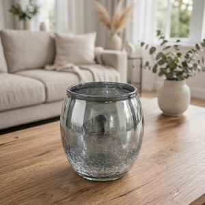 Florero Redondo de Vidrio Transparente Gris, Diseño Moderno Hecho a Mano, Decoración Navideña para el Hogar, Centro de Mesa para Sala de Estar o Comedor - Product Image 1