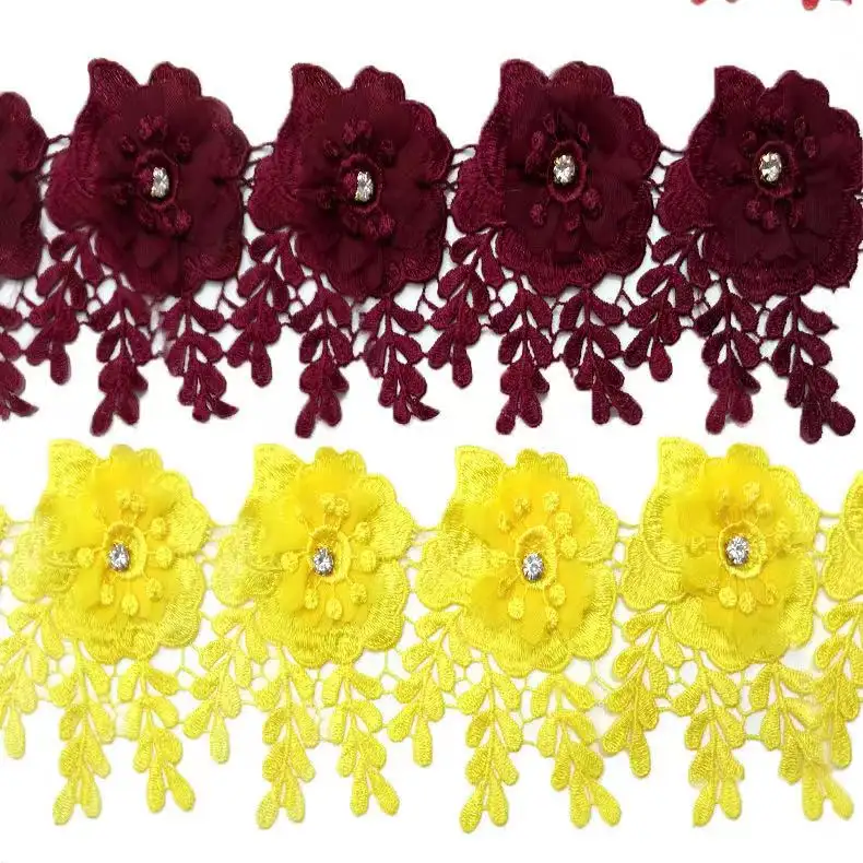 Polyester Bridal Lace Trim Chemisches Polyester Nylon Material Flower 3D Lace Trimm ing