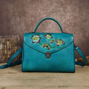 Ando Bag Vintage Floral Embossed Genuine Leather <b>Handbag</b> Women Top <b>Handle</b> Shoulder Crossbody Bag - Product Image 4