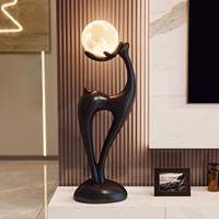 HJ HOME Veilleuse créative Mère et Fils Cerf, style postmoderne, lumière blanche chaude, commande tactile, ornement de sol pour salon et chambre à coucher
