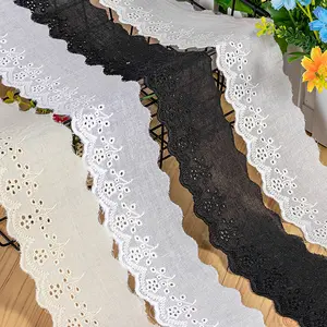 Wholesale Cotton Lace White Cotton Ruffle Eyelet Lace 6cm Embroidery Lace Trims for baby and kid clothes