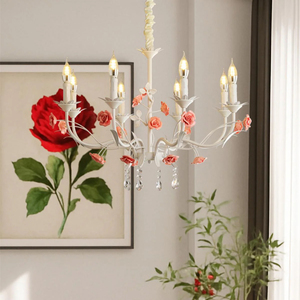 Lustre français rétro pastoral pour mariage, chambre à coucher, hôtel, en métal, céramique, cristal, LED, haute qualité, nouveau, unique, <span class=keywords><strong>Eden</strong></span> Rose - Product Image 4