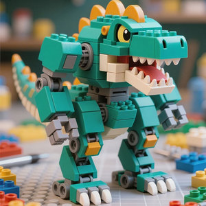Custom Mecha Dinosaur <b>Building</b> <b>Block</b> Set Pink Plastic Construction Toy For Kids 4-7 Years Age Unisex Educational Playset - Product Image 2