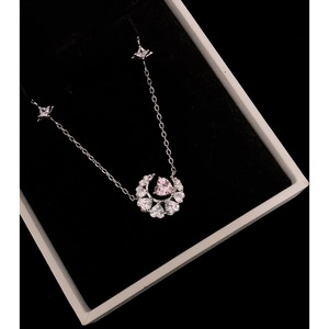 Dreamy Moon Necklace Women Heart Shaped Pink Diamond Star Clavicle Chain Jewelry Gift Zinc Alloy Claw Setting - Product Image 3