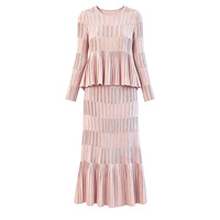 Ensemble plissé deux pièces pour femme, directement de l'usine, haut à manches longues et jupe midi à volants, élégant et ample, style Miyake