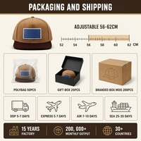 Casquette de baseball unisexe ajustable à 6 panneaux, visière plate, brossée, personnalisable, bleue, avec patch vierge et visière marron, vente en gros, OEM, MOQ