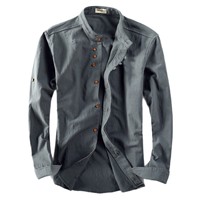 Chemise Homme Col Mandarin Personnalisée OEM, Boutons Diagonaux, Haut Hybride Formel-Casual avec Impression de Logo Personnalisé