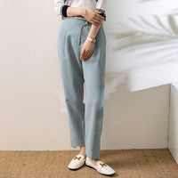 Pantalon court élégant pour femme Yaqi, nouvelle collection été, taille haute, amincissant, polyvalent, design fendu, coupe droite mi-longue drapé
