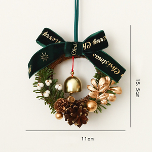 Décoration de Noël suspendue : Clochette de Noël, Nœud de Noël, Couronne de Noël à suspendre au bouton de porte avec pomme de pin de Noël - Product Image 5