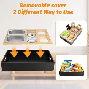 Wooden Sofa <b>Snack</b> <b>Tray</b> With Storage Compartments For Beer Cans Chips Fruits And Phone Hotel Use - Product Image 2