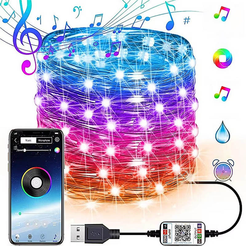 IP65 USB Smart RGB LED String Light Mobile APP Control Remote Controlled Music Christmas Decorative Star Outdoor Tree DC5V
