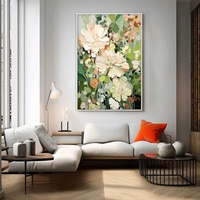 Peinture acrylique abstraite texturée 3D « Blushing Blooms », nature morte, technique impasto au couteau, encadrée verticale, sur toile, faite à la main, originale