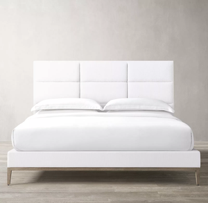 Rhoohill Lit King Size Personnalisable Style Américain Moderne avec Cadre en Bois Massif, Design de Meubles de Chambre, Lits Rembourrés en Lin, Base en Chêne - Product Image 1