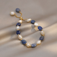 Bracelet en jade aventurine bleue Jachon et perle d'eau douce blanche, bijoux minimalistes pour femmes, accessoire pour cadeau