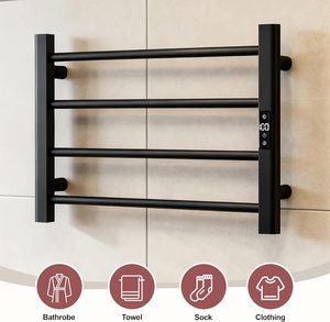 Portasciugamani riscaldato per il bagno, scalda asciugamani a parete, scaldasalviette con schermo a LED, appendiabiti con 4 barre, nero - Product Image 5