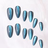 12 Tailles, Couleurs Personnalisées Rouge Bleu, Vente en Gros, Ongles Press-on Réutilisables en ABS, Forme Amande, Effet Œil de Chat, pour Usage Quotidien des Doigts