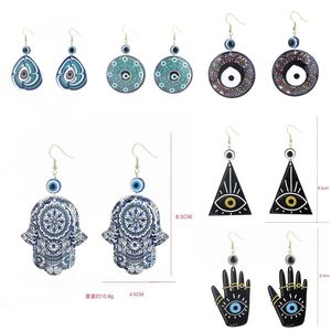 ต่างหูอะคริลิคทรงหยดน้ำลายเรขาคณิตสีฟ้า ดีไซน์มือฟาติมา ขนาด 8.5 ซม. เครื่องประดับสไตล์ฮิปฮอปพังก์ - Product Image 1