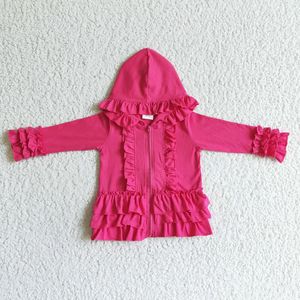 Manteau à capuche pour fille en coton/spandex écologique rose vif imprimé à volants, col rond, pour l'été - Product Image 1