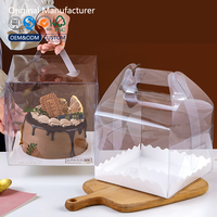 Boîte d'emballage carrée pour gâteaux en PET épaissi, transparente, recyclable, avec plateau en carton, entièrement transparente, impression personnalisée du logo et du code QR