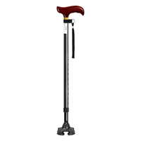 I03FC15- # B #     Canne de marche multifonctionnelle en alliage d'aluminium avec base rotative et poignée en bois sans lumières LED pour personnes âgées handicapées