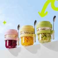Bocaux en verre portables scellés en gros avec couvercles et cuillères pour petit-déjeuner, flocons d'avoine, lait et yaourt
