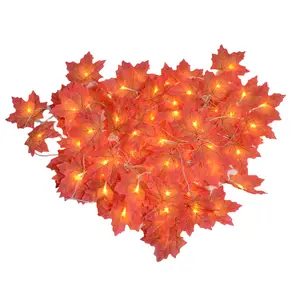 Cosecha de otoño Hojas de arce Cadena de luces Impermeable Acción de Gracias Chimenea de temporada Decoraciones Alimentado por batería Iluminado