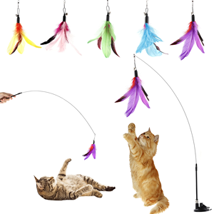 Pearl Pheasant Feather Toy Cat Teaser Wand Interactive Cat Toys Scratcher Fire Feather Plaything Cat <b>Stick</b> Toy - Product Image 1