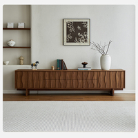 Meuble TV moderne de luxe en noyer, console multimédia en bois massif, buffet de salon ondulé cannelé avec 4 portes