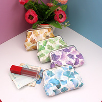 Dompet Koin Anti Air Motif Daun PU Grosir Pabrik, Dompet Mini 4 Inch, Dompet Gesper Vintage untuk Wanita, Tempat Kartu, Tempat Lipstik, Tempat Uang