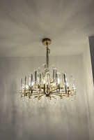 Modern Pirinç Asılı Kristal Avizeler Ayarlanabilir Yükseklik 24-48 İnç Lüks Sarkıt Aydınlatma Armatürleri Oturma Odası İçin
