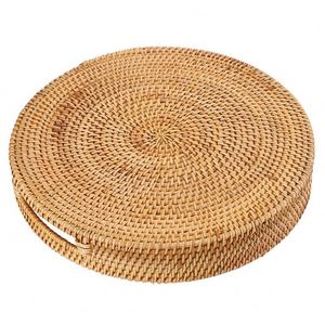 Koffie Organisatiebak Rond Serveer- en Presentatiebakje Wicker Serveerplateau Cirkel Boho Decor Set Ovale Rotan Dienblad - Product Image 4