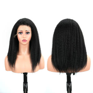 Perruques en cheveux humains vierges naturels noirs, lisses et crépus, sans colle, avec dentelle frontale transparente 13x4, longueur de 8 à 30 pouces - Product Image 3