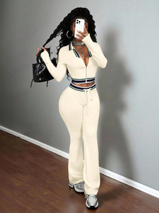 M8178 - Nuovi arrivi alla moda, giacca corta e pantaloni coordinati, tuta da donna in due pezzi, <span class=keywords><strong>abbigliamento</strong></span> per il tempo libero - Product Image 5