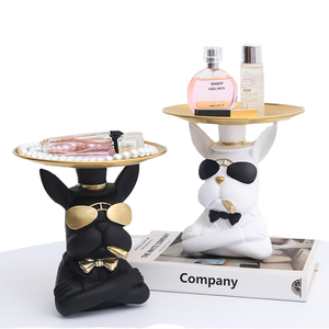 Creative Light Luxury 3D Bandeja de perro de lucha pintada a mano Estilo nórdico francés Decoración de almacenamiento de resina para sala de estar con - Product Image 1