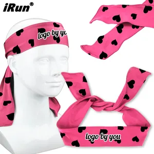 iRun Samurai Headband Pink Sports Headband Nylon Custom Printing Logo Sports Tie Back Ninja Dry Fit Head Band