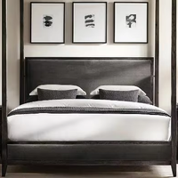 Lit mural king-size en chêne massif de luxe avec baldaquin en tissu, design européen, lit plateforme