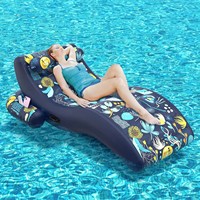 Schéma de couleurs personnalisées bain de soleil 2 en 1 piscine gonflable adulte avec tasse oreiller piscine flottante fête à la plage
