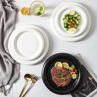Vente en gros, assiettes épaisses de Style nordique, plat blanc noir en céramique, assiette à Steak en céramique, assiette à dîner en céramique