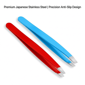 แหนบคีบคิ้วสแตนเลส ปลายแหลม ด้ามจับกันลื่น ชุดสีแดงน้ำเงิน - Product Image 4