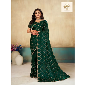 Fancy <b>Satin</b> <b>Saree</b> With Decorative Bead Embellishment Elegant Designer Drape For Wedding Reception Festival Celebrations - Product Image 1