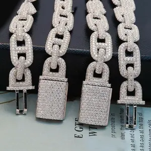 Hip Hop 10mm Double C Link Chian Iced Out 925 Silver Prong Setting Moissanite Cuban Link Chain Necklace