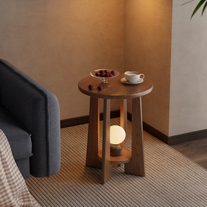Modern Minimalist Solid Wood Coffee Table Double Layer Round Side Table For Living Room <b>Sofa</b> Storage Design - Product Image 1