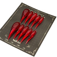 Faux ongles à presser transparents effet gelée, forme griffe de dragon rouge, extra longs, style stiletto, brillants, transparents, courbés et pointus, prêts à poser